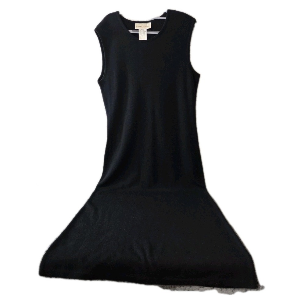 Sweet Jessie Black Knit Maxi Dress Sleeveless Women's XL 55.5" Made Macedonia